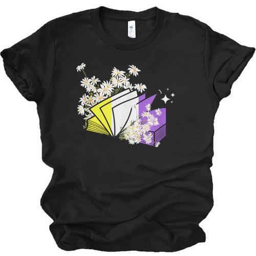 Non-Binary Book Lover Nonbinary Daisy LGBT Reading Pride Unisex Jersey T-Shirt - Bookorys