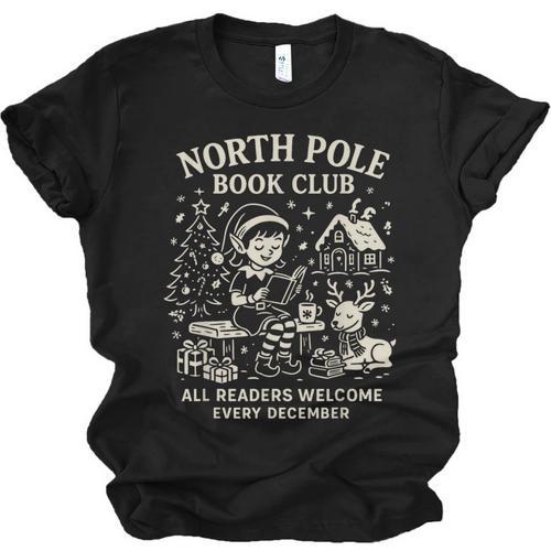 North Pole Book Club Christmas Elf Bookish Retro Graphic Unisex Jersey T-Shirt - Bookorys