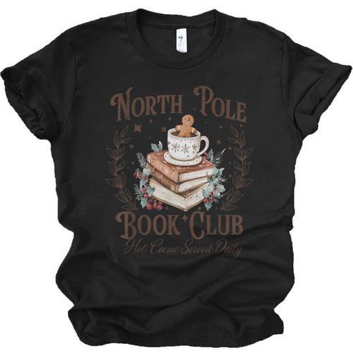 North Pole Book Club Hot Cocoa Served Daily Librarian Xmas Unisex Jersey T-Shirt - Bookorys CA