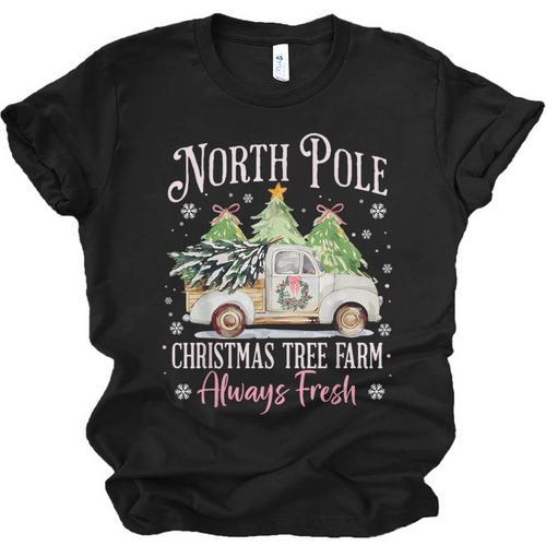 North Pole Tree Farm Merry Christmas Holiday Scene Nostalgia Unisex Jersey T-Shirt - Figerry
