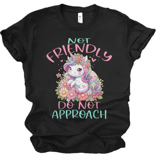 Not Friendly Do Not Approach Women & Girls Unicorn Cute Introvert & Humor Lovers For Women V-Neck Classic Fit Modern Short Sleeve Unisex Jersey T-Shirt - Raresse