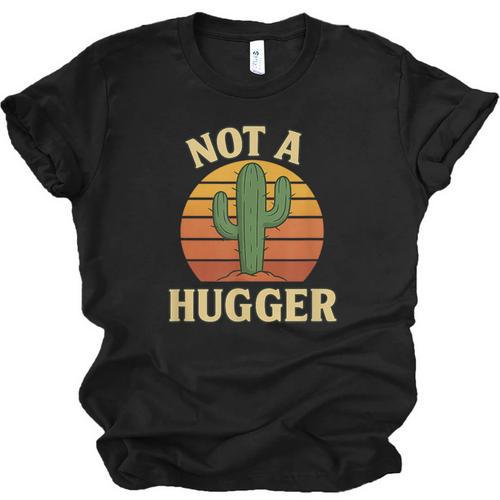 Not A Hugger Cactus Retro Sunset No Hugging Introvert Unisex Jersey T-Shirt - Raresse