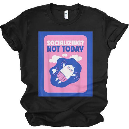 Not Today Cool Fun Cute Introvert Cat Character Unisex Jersey T-Shirt - Raresse