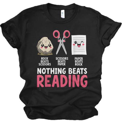 Nothing Beats Reading Rock Paper Scissors Book Lover Library Unisex Jersey T-Shirt - Bookorys