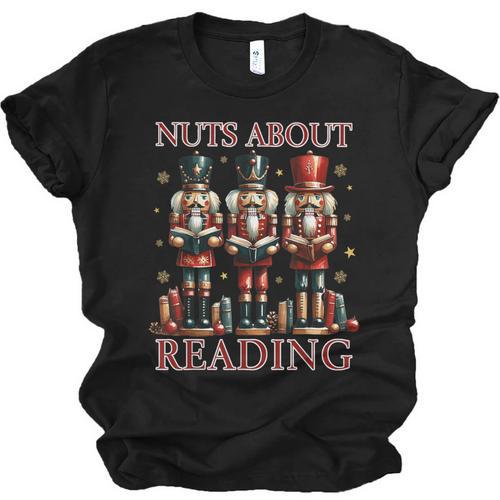 Nuts About Reading Nutcracker Reading Book Lover Christmas Unisex Jersey T-Shirt - Bookorys