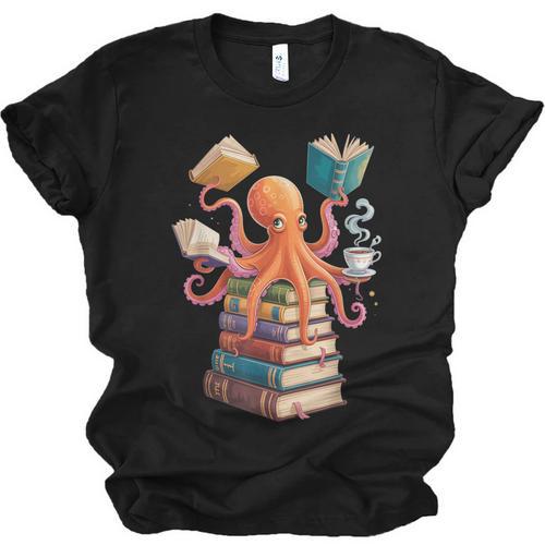 Octopus Book Reading Book Reader Ocean Octopus Unisex Jersey T-Shirt - Bookorys DE
