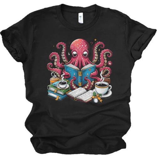 Octopus Reading Book Coffee Lover Bookaholic Bookworm Reader Unisex Jersey T-Shirt - Bookorys DE