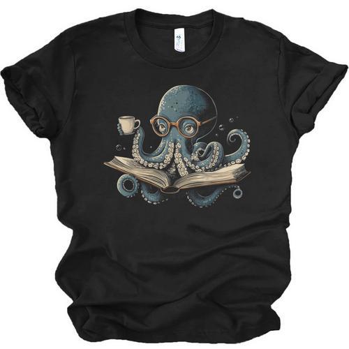Octopus Reading Book Coffee Book Lover Bookworm Nerd Unisex Jersey T-Shirt - Bookorys CA