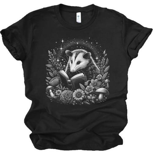 Opossum Floral Book Lover Cottagecore Fairycore Aesthetic Unisex Jersey T-Shirt - Bookorys