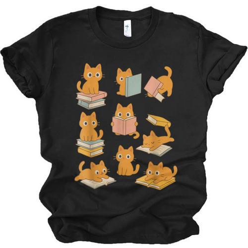 Orange Cats Reading Books Cat Lover Unisex Jersey T-Shirt - Bookorys CA