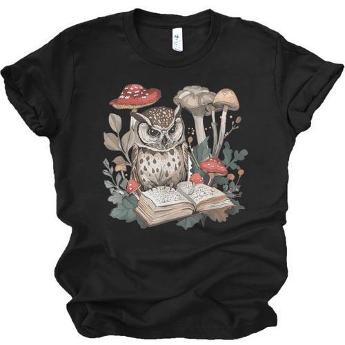 Owl With Books Reading Cottagecore Aesthetics Unisex Jersey T-Shirt - Bookorys CA