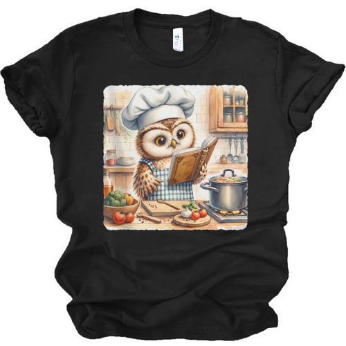 Owl Learning To Cook With Cookbook Chef Apron Stove Cooking Unisex Jersey T-Shirt - Bookorys