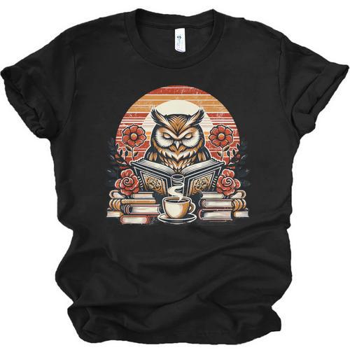 Owl Reading Books Book Library Bookworm Unisex Jersey T-Shirt - Bookorys
