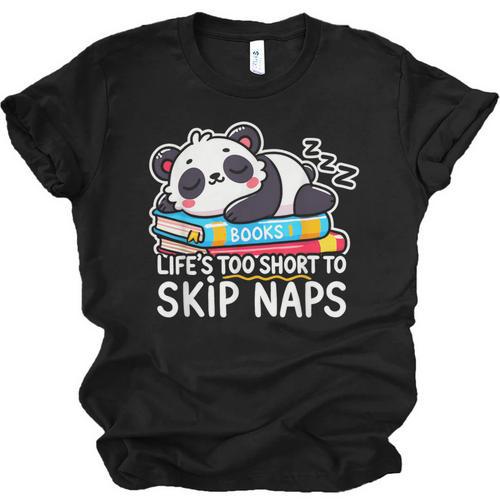 Panda Napping On Books Life’s Too Short To Skip Naps Unisex Jersey T-Shirt - Bookorys CA