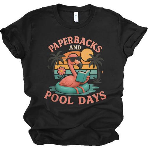 Paperbacks And Pool Days Flamingo Reading Summer Vibes Books Unisex Jersey T-Shirt - Bookorys