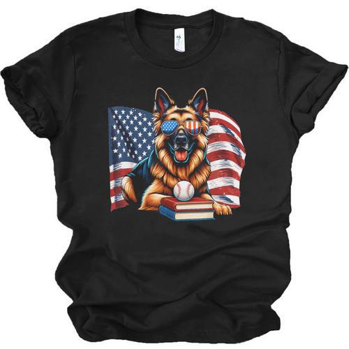 Patriotic German Shepherd Dog Books Baseball American Flag Unisex Jersey T-Shirt - Bookorys AU