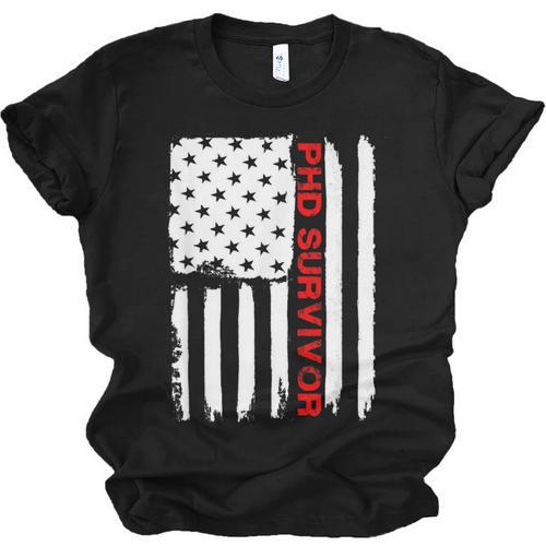 PhD Survivor Graduation American Flag Shirt Degree Tee Women Kids Men Unisex Jersey T-Shirt - Best Gift Smart
