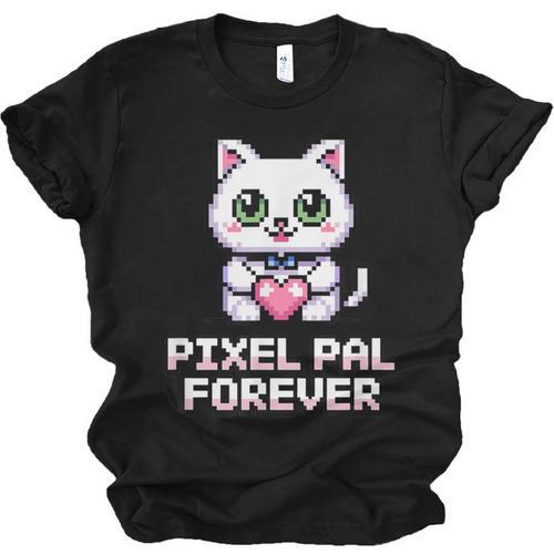 Pixel Art Pet Cat Y2K Retro Vintage Digital Nostalgia Tech Unisex Jersey T-Shirt - Figerry