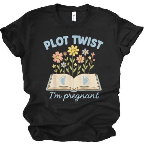 Plot Twist I'm Pregnant Literary Pregnancy Announcement Book Unisex Jersey T-Shirt - Bookorys CA