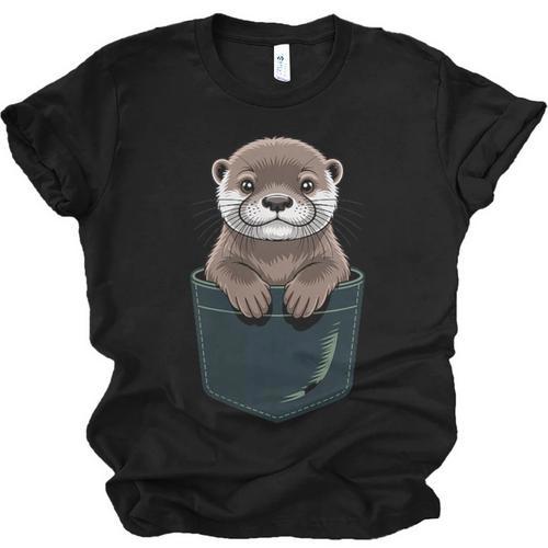 Pocket Otter Lover Introvert Cute Animal Fun Surprise Unisex Jersey T-Shirt - Raresse