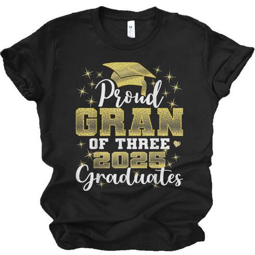 Proud Gran Of Three 2025 Graduates Graduation Family Unisex Jersey T-Shirt - Best Gift Smart