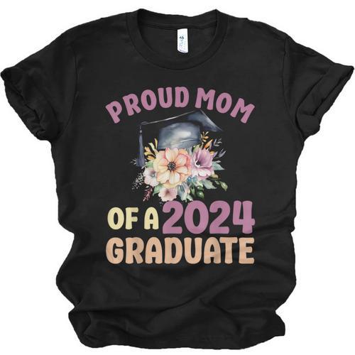 Proud Mom Of a 2024 Graduate Floral Flower Family Graduation Unisex Jersey T-Shirt - Best Gift Smart