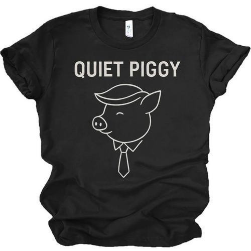 Quiet Piggy Introvert Media Humor Minimalist Line Art Unisex Jersey T-Shirt - Raresse