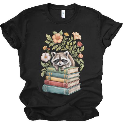 Raccoon Books Reading Flowers Unisex Jersey T-Shirt - Bookorys