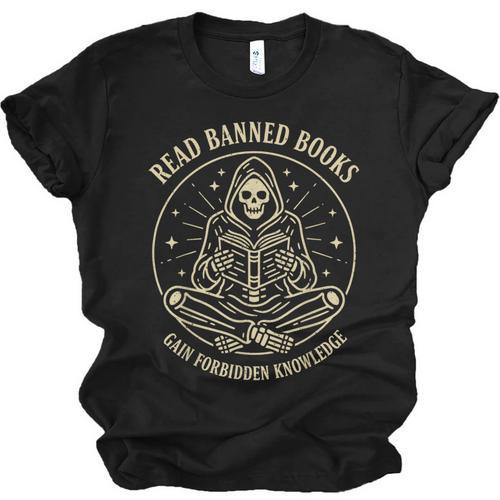 Read Banned Books Gain Forbidden Knowledge Skeleton Unisex Jersey T-Shirt - Bookorys DE