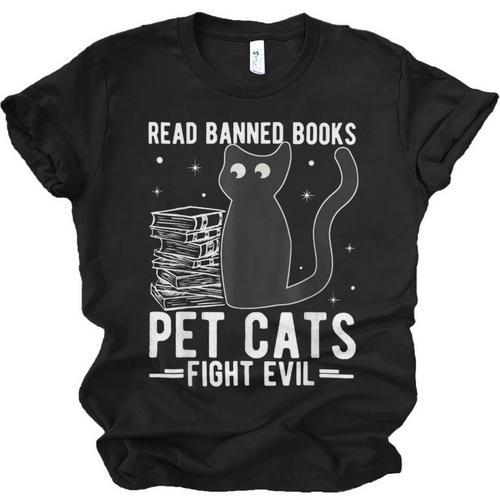 Read Banned Books Pet Cats Fight Evil Read Banned Books Unisex Jersey T-Shirt - Bookorys