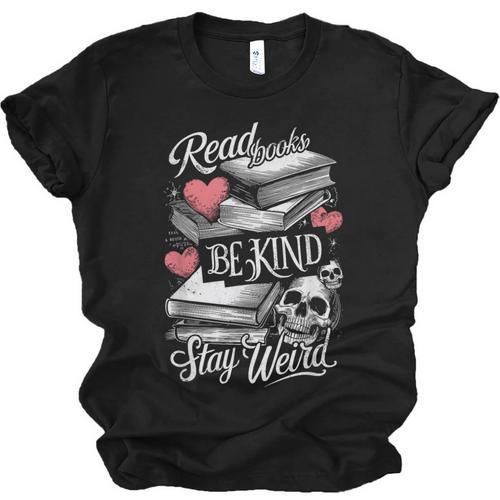 Read Books Be Kind Stay Weird Skeleton Heart Reading Alt Unisex Jersey T-Shirt - Bookorys UK
