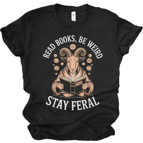 Read Books Be Weird Stay Feral Goat Unisex Jersey T-Shirt - Bookorys