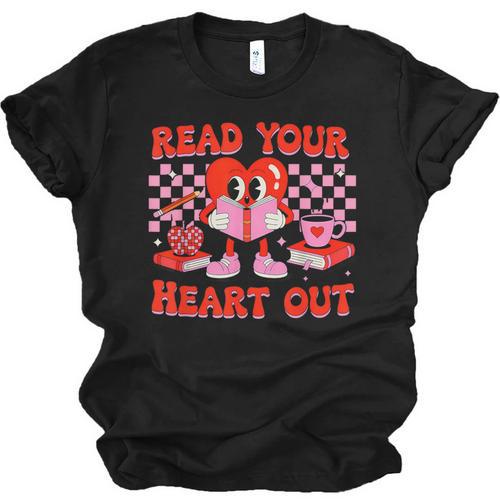 Read Your Heart Out Valentine Reading Book Kid Teacher Unisex Jersey T-Shirt - Bookorys
