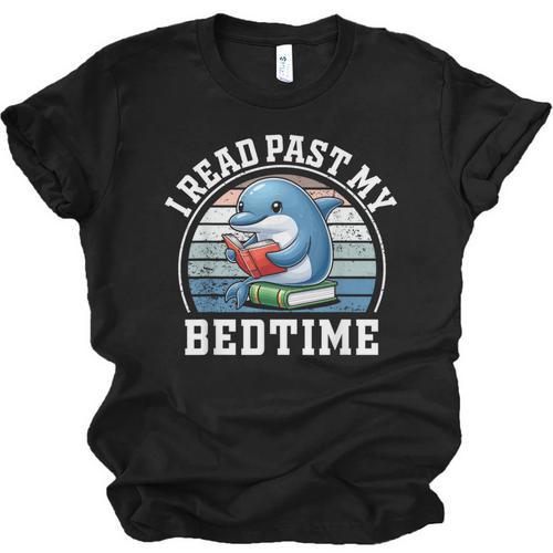 I Read Past My Bedtime Reading Dolphin Book Lover Unisex Jersey T-Shirt - Bookorys AU