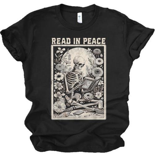 Read In Peace Skeleton Book Lover Bookworm Book Unisex Jersey T-Shirt - Bookorys