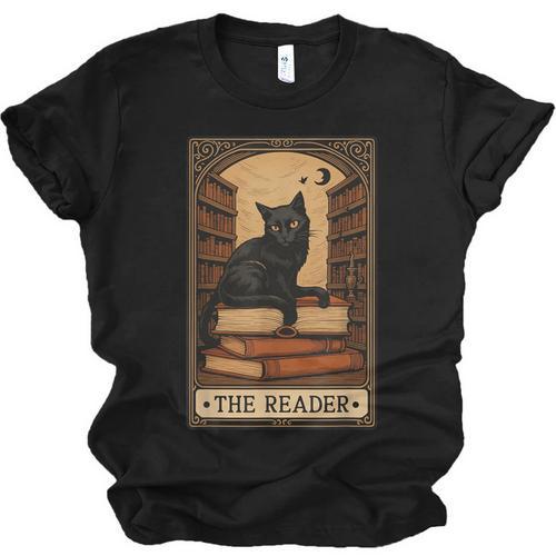 The Reader Cat Book Reading Halloween Tarot Card Unisex Jersey T-Shirt - Bookorys AU