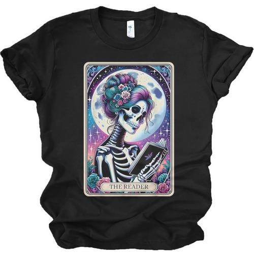 The Reader Tarot Card Reading Skeleton Skull Book Lover Unisex Jersey T-Shirt - Bookorys AU