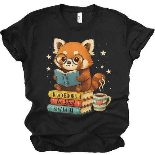 Reading Book Lover Red Panda Read Books Be Kind Stays Weird Unisex Jersey T-Shirt - Bookorys