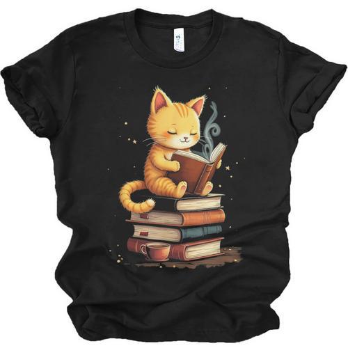Reading Cat Books Cute Unisex Jersey T-Shirt - Bookorys AU