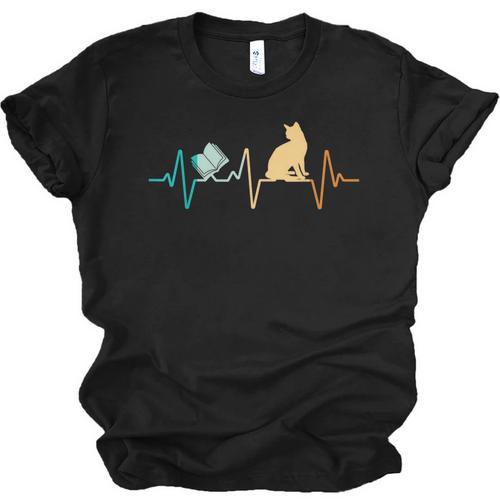 Reading Cat Heartbeat Book & Cat Lover Unisex Jersey T-Shirt - Bookorys AU