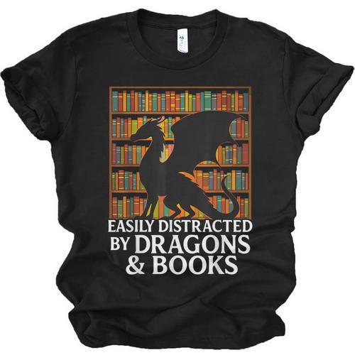 Reading Dragon Easily Distracted By Dragons And Books Unisex Jersey T-Shirt - Bookorys