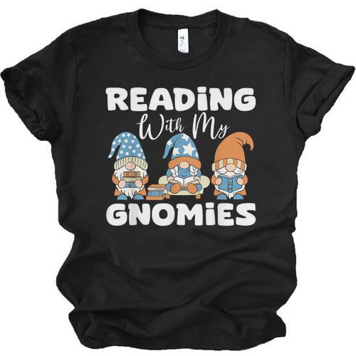 Reading With My Gnomies Gnomes Books Lover Bookworm Unisex Jersey T-Shirt - Bookorys CA
