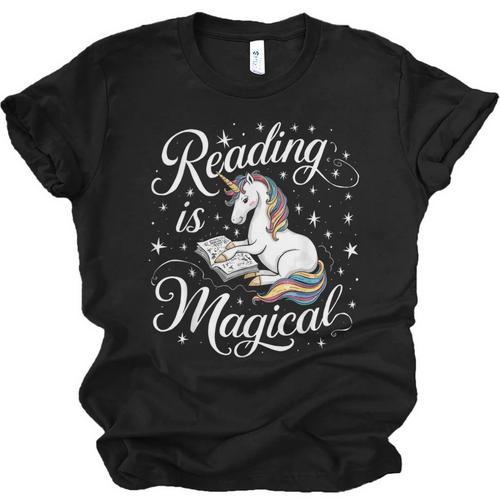 Reading Is Magical Unicorn Book Lover Fantasy Kids Unisex Jersey T-Shirt - Bookorys CA