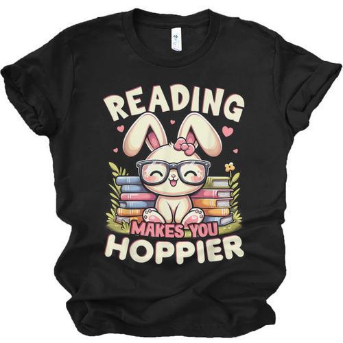 Reading Makes You Hoppier Bunny Book Fans Toddler Kid Unisex Jersey T-Shirt - Bookorys