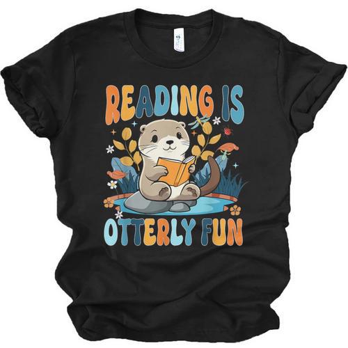 Reading Is Otterly Fun Sea Otter Book Lover Bookworm Unisex Jersey T-Shirt - Bookorys CA