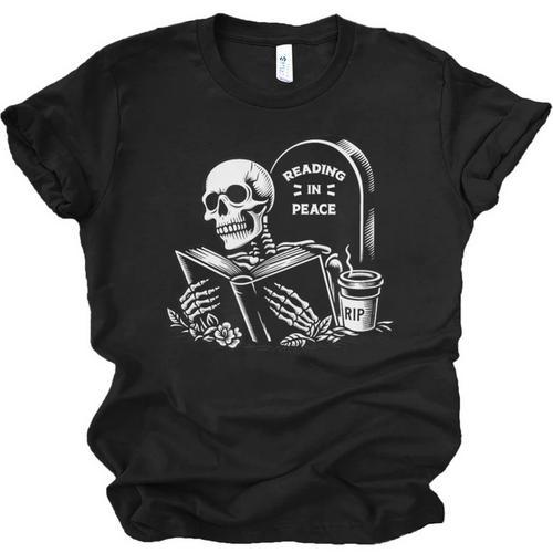 READING IN PEACE RIP Introvert Skeleton Read Book Meme Unisex Jersey T-Shirt - Raresse