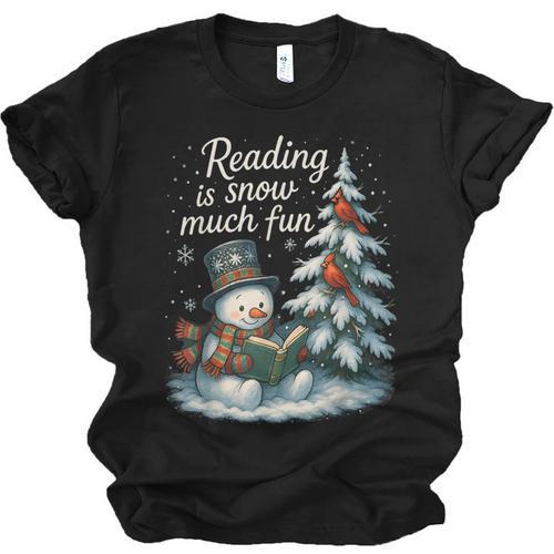 Reading Is Snow Much Fun Christmas Books Snowman Bookworm Unisex Jersey T-Shirt - Bookorys