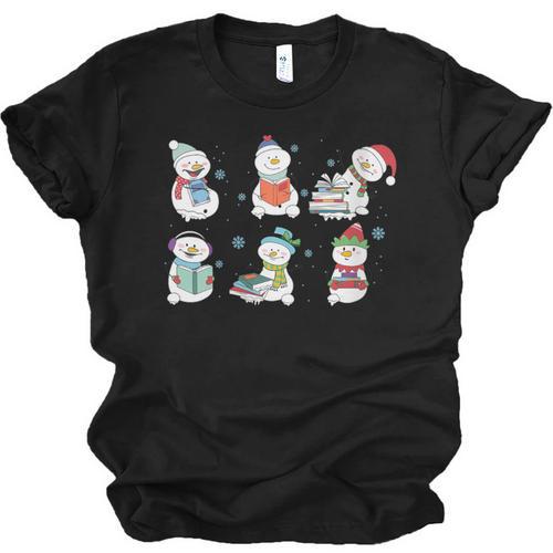 Reading Snowman Christmas Book Lovers Bookworm Librarian Unisex Jersey T-Shirt - Bookorys CA