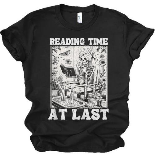 Reading Time At Last Book Lover Introvert Skeleton Reading Unisex Jersey T-Shirt - Raresse
