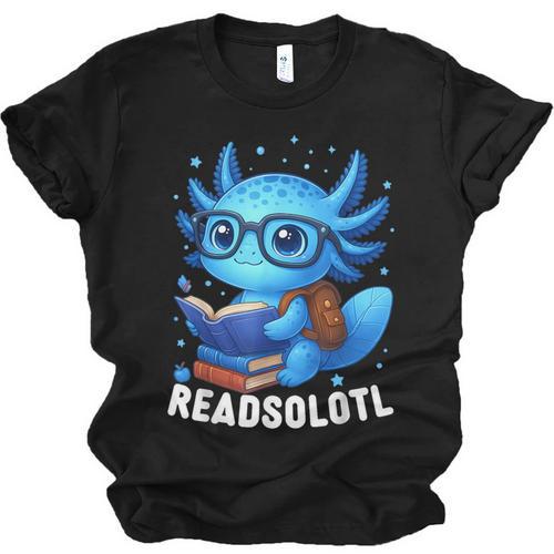 Readsolotl Blue Kawaii Axolotl Book Lover Reading Unisex Jersey T-Shirt - Bookorys